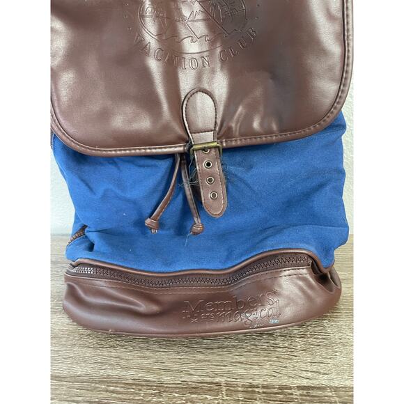 Disney Vacation Club Blue Brown Canvas Leather Backpack Rucksack Logo DVC Bag - Picture 4 of 12